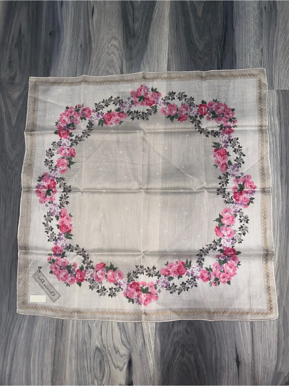 Vintage Christian Dior Pink Floral Cotton Handkerchief